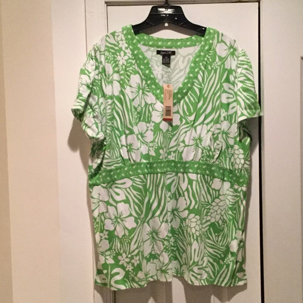 lime white 2x tropical print top Nwt